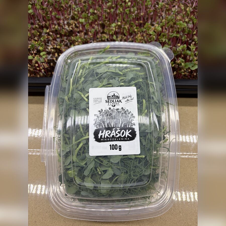 Balenie hrášku microgreens Sedliak z Ladiec